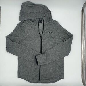 Oakley Sweatshirt Mens Small Gray Long Sleeve Hooded Zip Up Logo Pockets Y2K